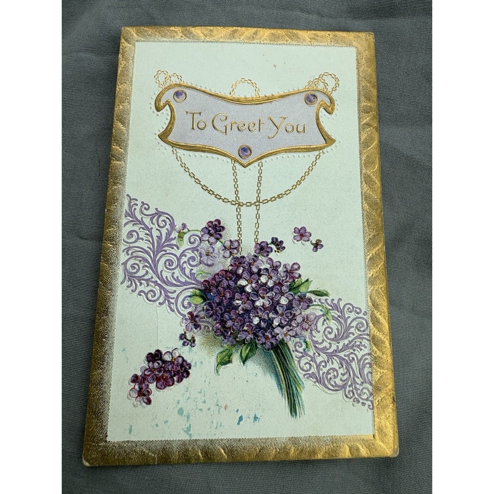 VTG Early 1900's Postcard Embossed Violets Forget Me Not Posted To Greet You